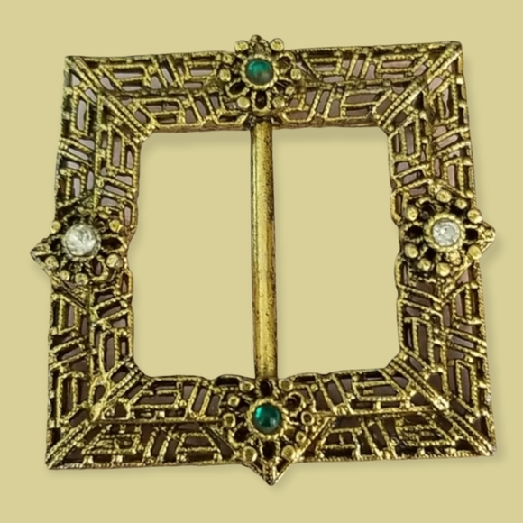 Vintage 1970s Ornate Gold Tone Scarf Clip Brooch - Picture 3 of 12